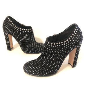 Prada Black Suede Ankle Boots with Studs Size 38 MK